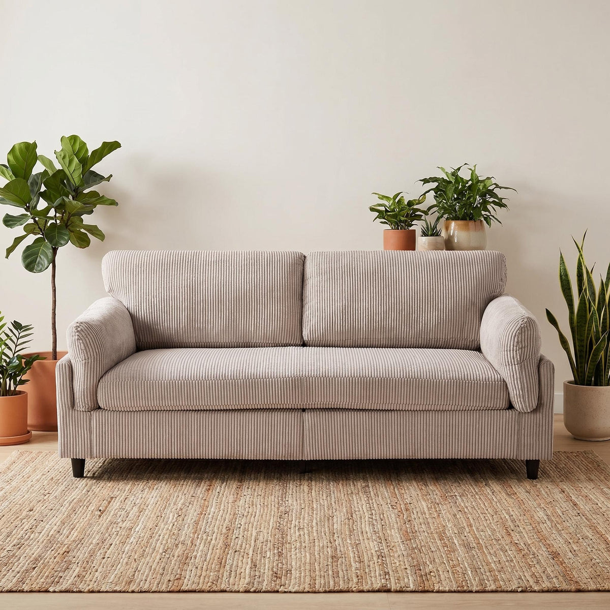 82.6" Corduroy Loveseat Sofa, Mid-Century Modern 2-Seater Couch, Iron & Wood Frame Construction,Soft Fabric Upholstered Love Seat for Living Room & Bedroom - Sonkuki