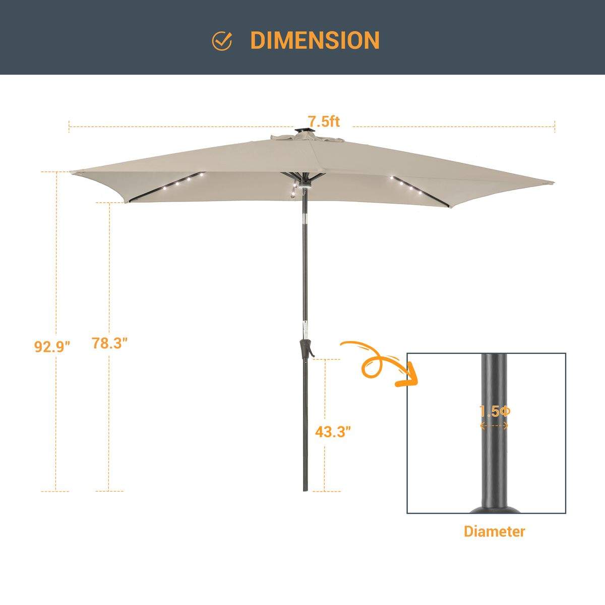 SONKUKI CFS 10x6.5ft LED Market Umbrella.