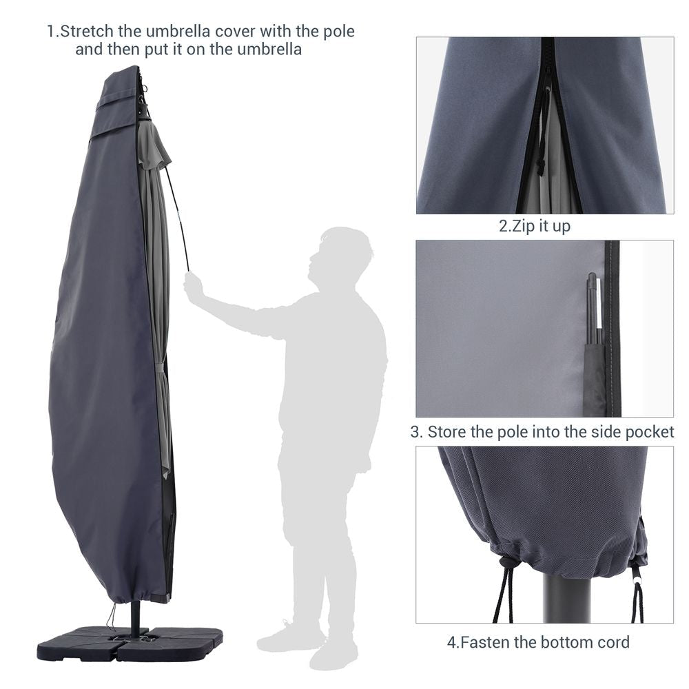 SONKUKI Patio Umbrella Covers Zippered Windproof Anti-UV 600D Fits 9–11ft Offset Hanging Umbrella Parasol - Sonkuki