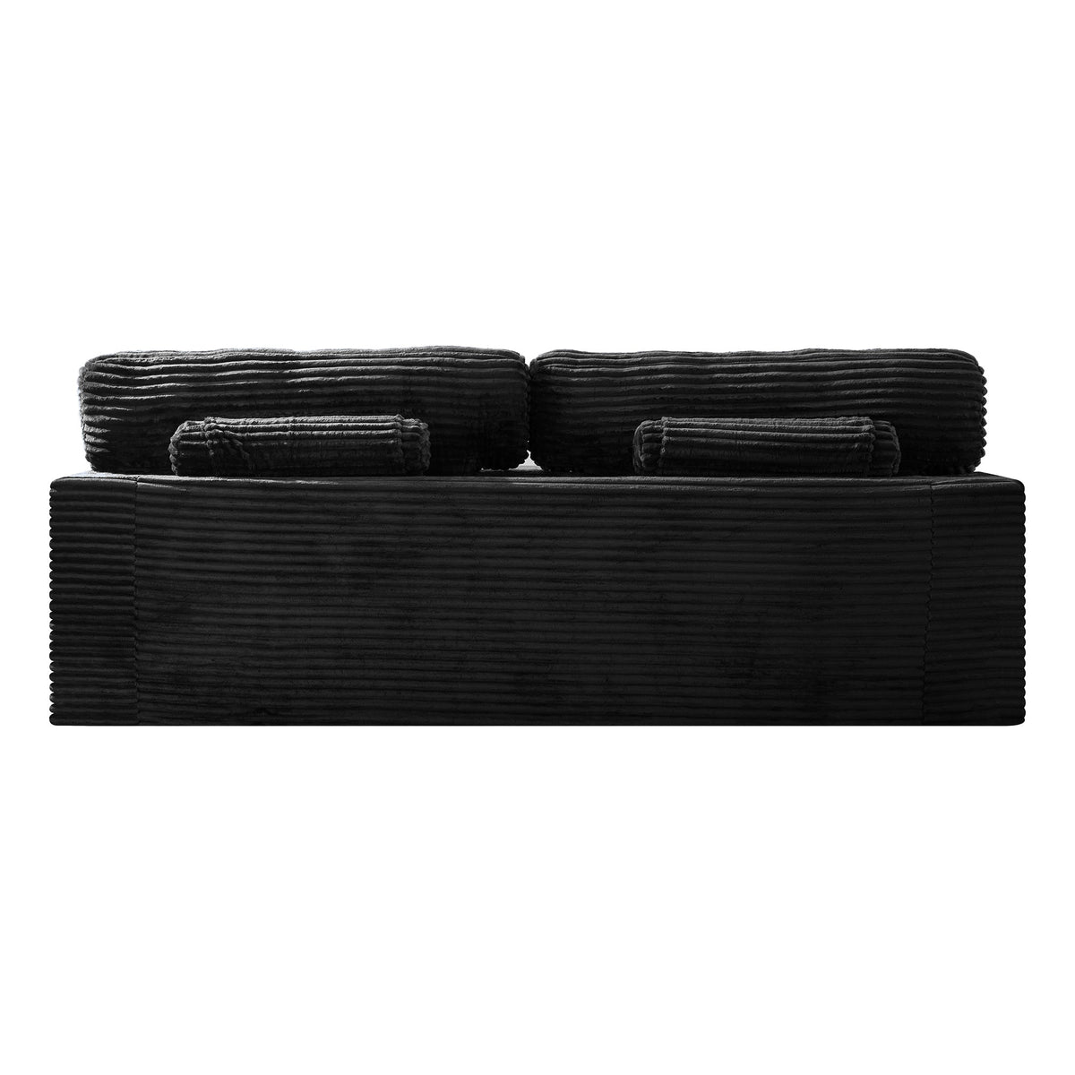 91.7" No-Leg Compression Sofa, Plush Corduroy with Built-in Cup Holders and Side Storage Pocket for Living Room - Sonkuki