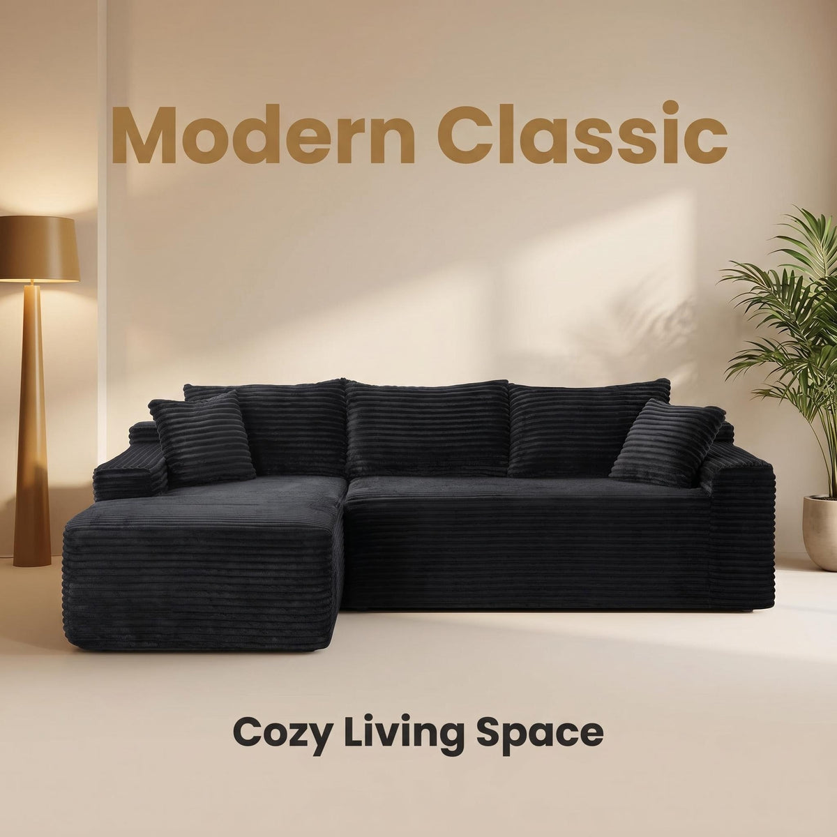94.5" Cloud Modular Sectional Sofa Couch with L-Shape Chaise,Modern Minimalist Upholstered Couches for Living Room Bedroom,Deep Seat Corner Couch,No Assembly Required - Sonkuki