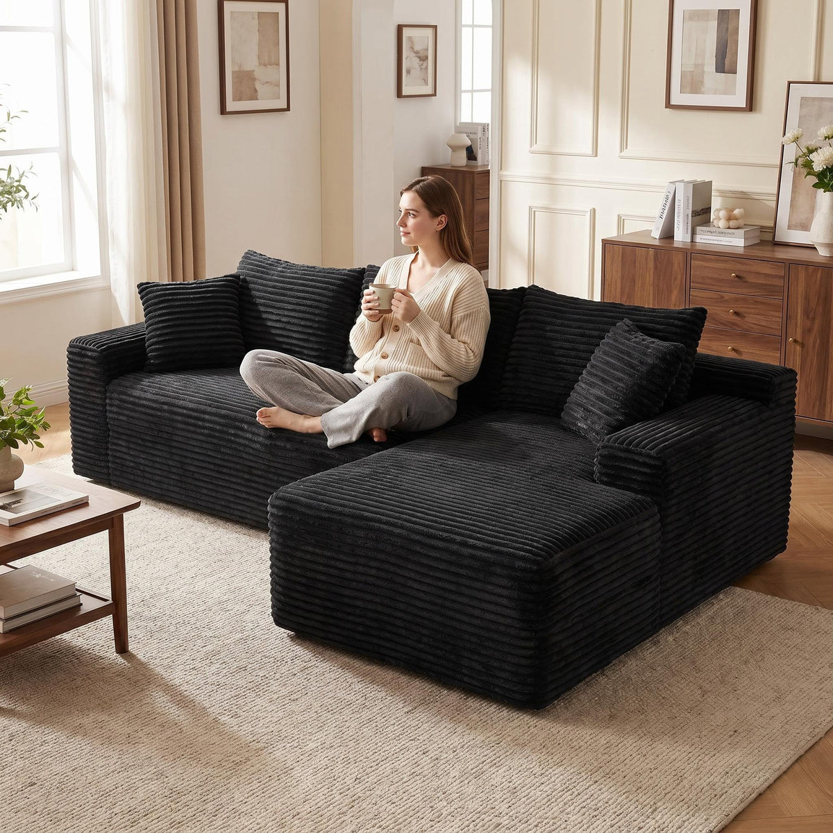 94.5" Cloud Modular Sectional Sofa Couch with L-Shape Chaise,Modern Minimalist Upholstered Couches for Living Room Bedroom,Deep Seat Corner Couch,No Assembly Required - Sonkuki
