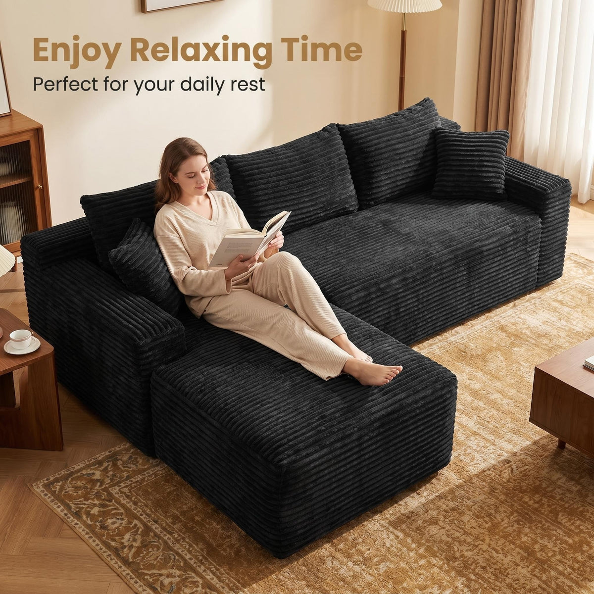 94.5" Cloud Modular Sectional Sofa Couch with L-Shape Chaise,Modern Minimalist Upholstered Couches for Living Room Bedroom,Deep Seat Corner Couch,No Assembly Required - Sonkuki