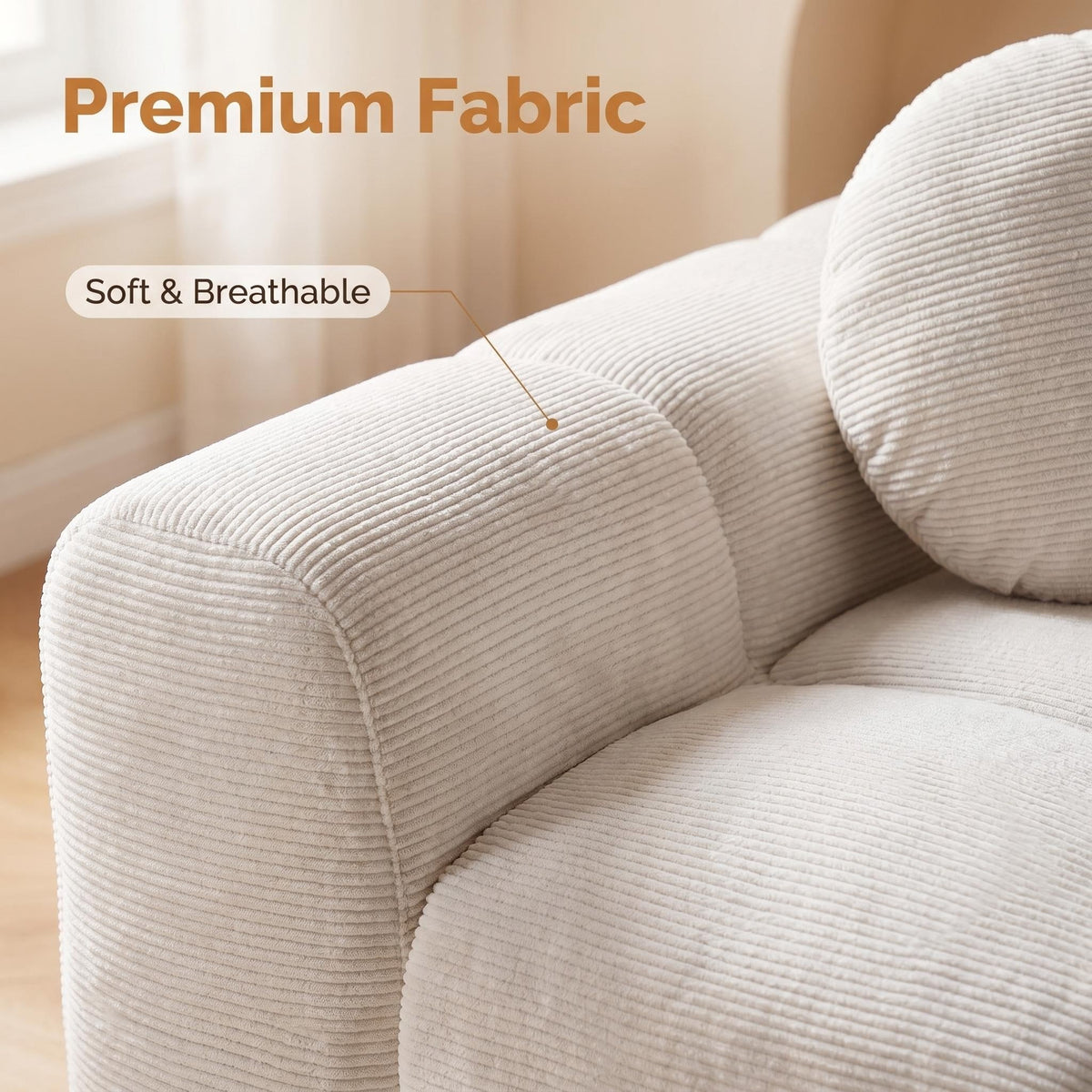 98.4" Extra Large Compression Sofa, Corduroy Cloud Puff Couch for Living Room, 3-Seater Upholstered Sofa with 2 Pillows, Vacuum Packed Easy to Move for Small Space, Apartment, Studio - Sonkuki
