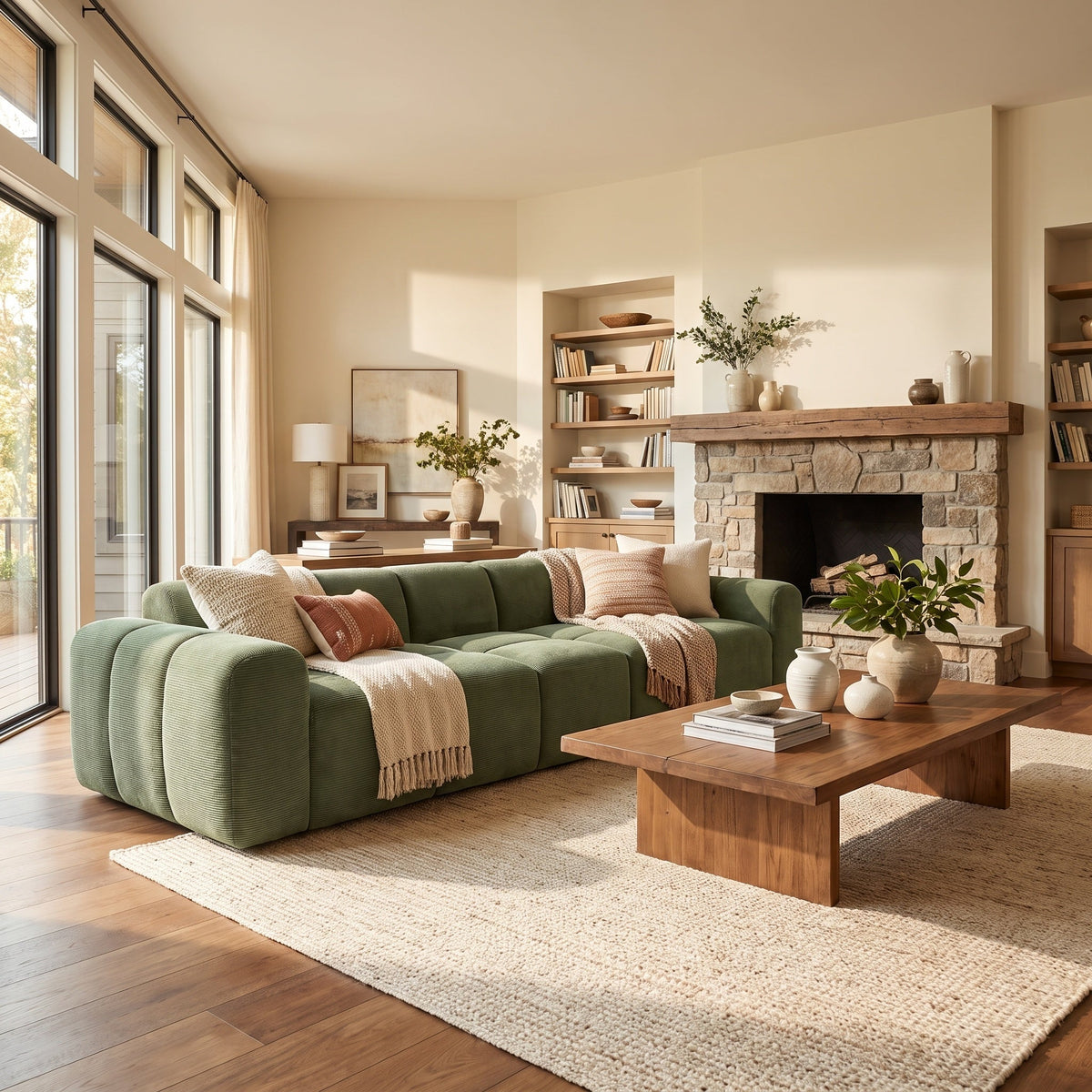 98.4" Extra Large Compression Sofa, Corduroy Cloud Puff Couch for Living Room, 3-Seater Upholstered Sofa with 2 Pillows, Vacuum Packed Easy to Move for Small Space, Apartment, Studio - Sonkuki