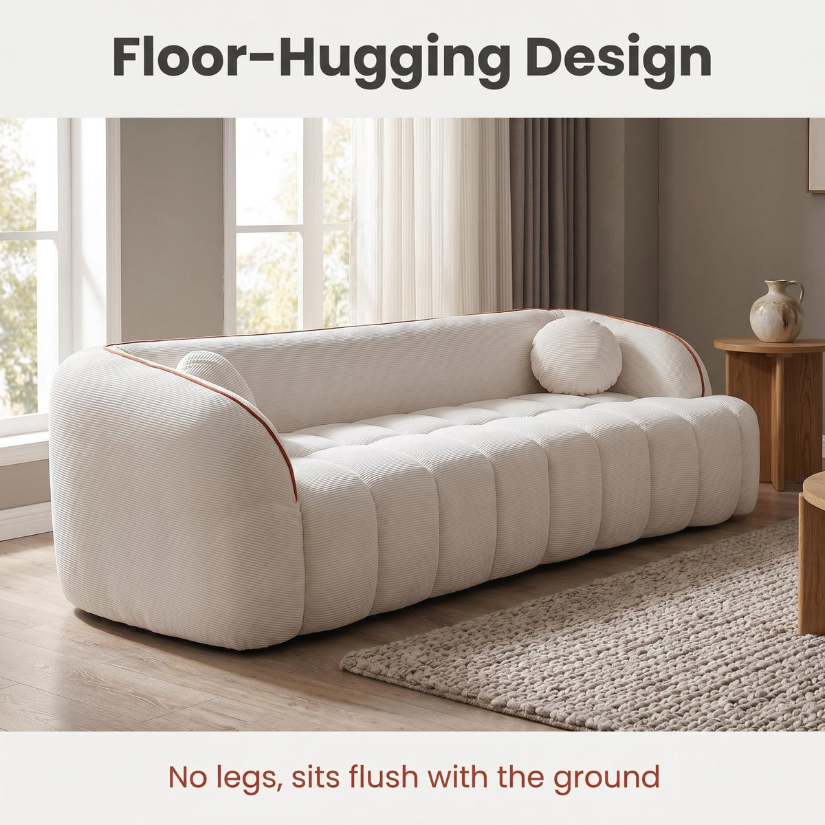 98.4" Modern Compressed Sofa, Cloud Couch 3-Seater Corduroy Sofa, No Assembly Required, Bubble Channel Tufted Couch with 2 Pillows, Comfy Deep Seat for Living Room, Apartment, Office - Sonkuki