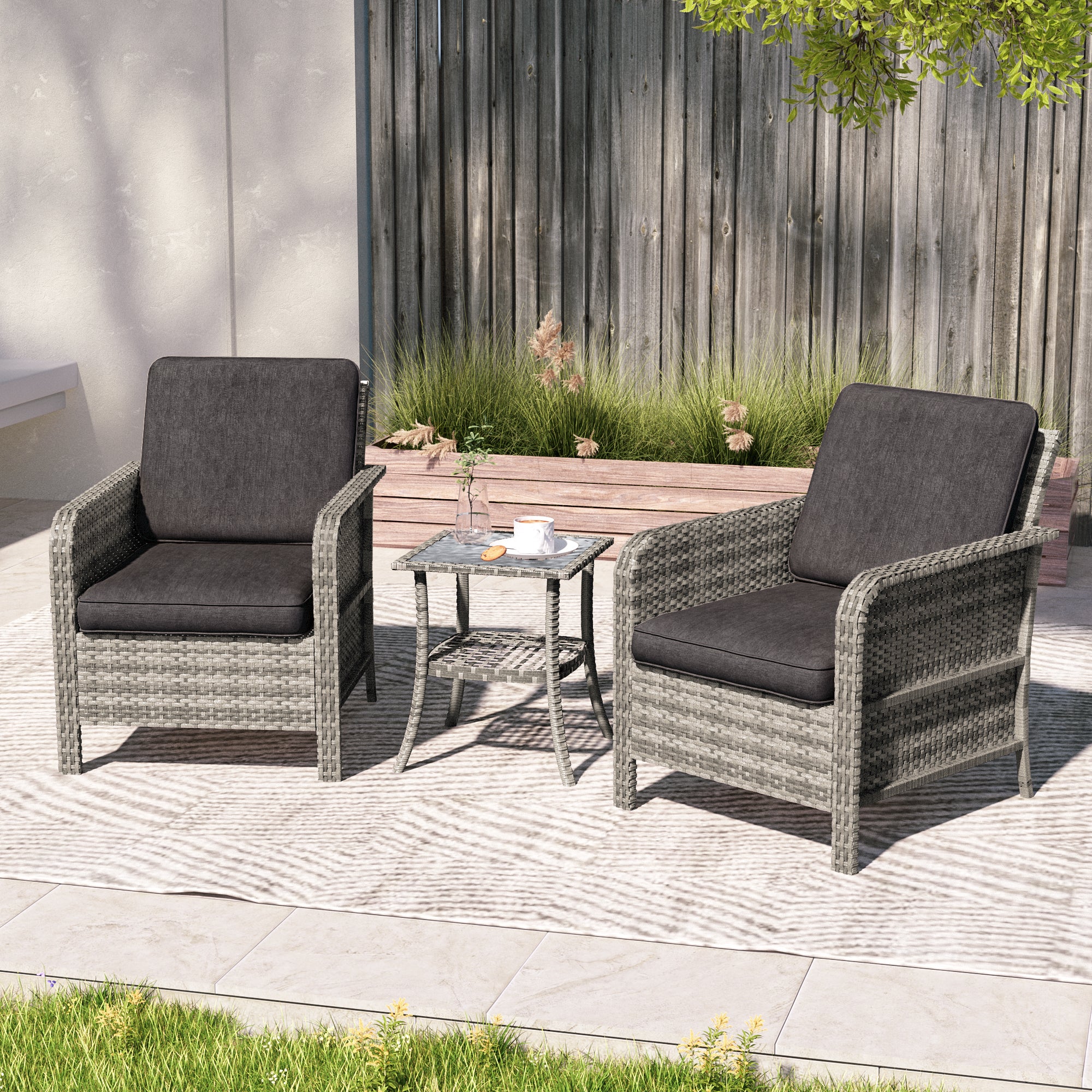 SONKUKI 3 Pieces Patio Chairs Set with Side Table, PE Rattan Wicker Patio Furniture with Washable Cushion