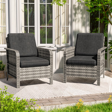 SONKUKI 2 Piece Wicker Patio Chairs Set, All-Weather PE Rattan Wicker Chair Patio Conversation Couch with Cushion