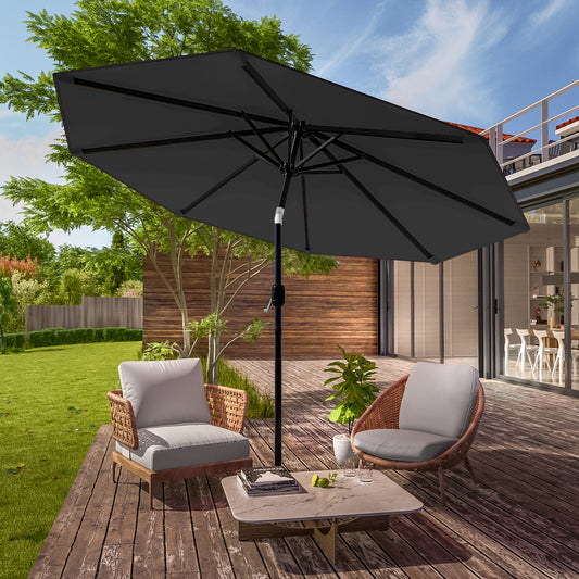 SONKUKI 9Ft Large Round Outdoor Patio Market Umbrella with Crank and 8 Ribs