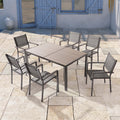 SONKUKI 7 Pieces Dining Table Set Outdoor Steel and Textilene Furniture Set, HIPS Material Tabletop for Balcony, Porch and Backyard.