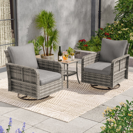 SONKUKI 3 Piece Patio Conversation Sets - Wicker Patio Furniture Sets with Outdoor Swivel Rocker Chairs Outdoor Couch Perfect for Patio Deck Backyard