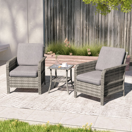 SONKUKI 3 Pieces Patio Chairs Set with Side Table, PE Rattan Wicker Patio Furniture with Washable Cushion