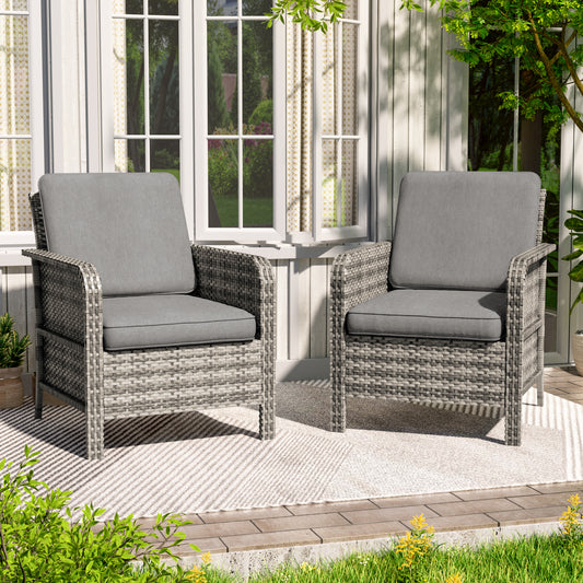 SONKUKI 2 Piece Wicker Patio Chairs Set, All-Weather PE Rattan Wicker Chair Patio Conversation Couch with Cushion