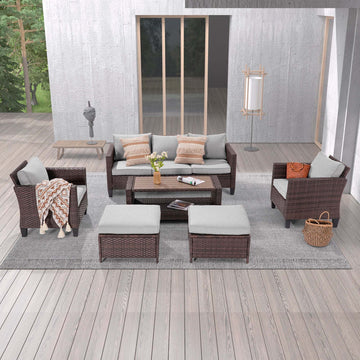 Outdoor Furniture Patio Set Brown Rattan Coversation