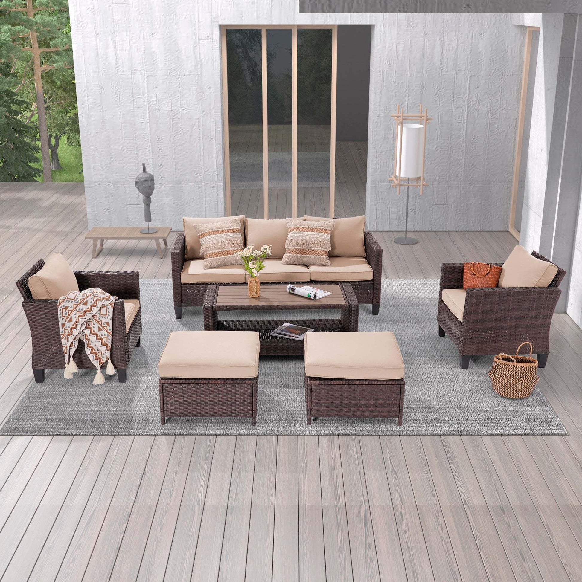 Outdoor Furniture Patio Set Brown Rattan Coversation