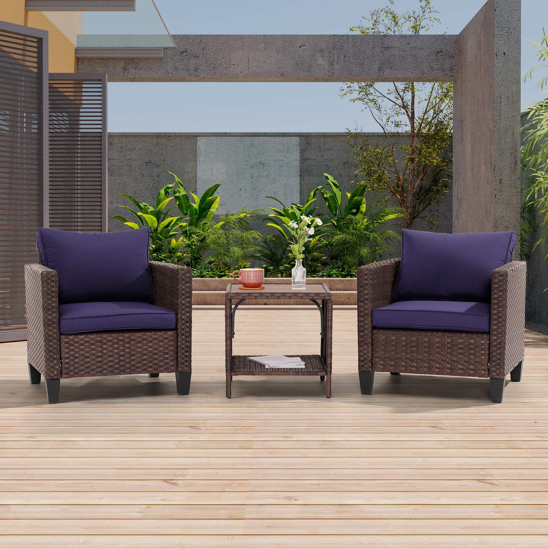 Rattan Garden Furniture For Sale SONKUKI 3-Piece Patio Sofa Set