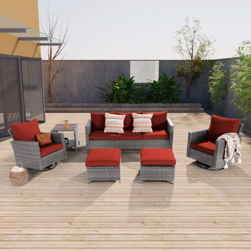  Rocking Sofa SONKUKI  6-Piece Patio Sofa Set Gray Rattan