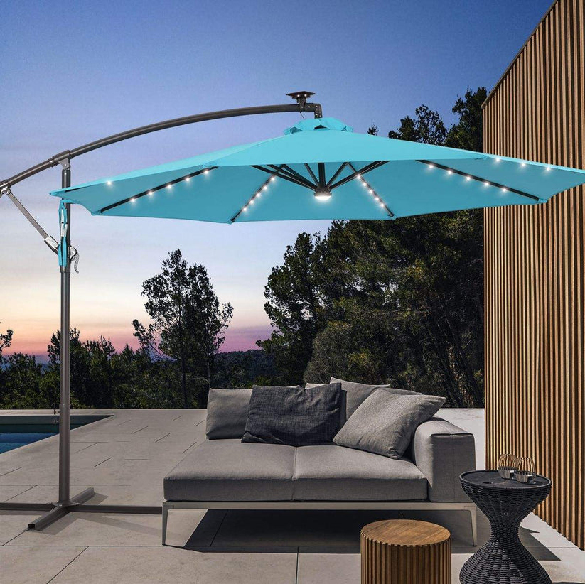 SONKUKI LED 10ft Offset Patio Shade Hanging Umbrella, Outdoor Patio ...