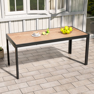 SONKUKI Patio Coffee Table, Outdoor Metal & Imitation-wood Rectangular Table