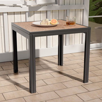 SONKUKI Patio Side Table, Outdoor Metal & Imitation-wood Square Table