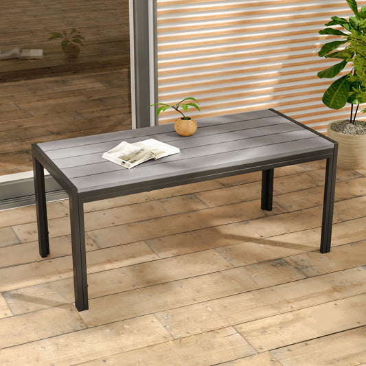 SONKUKI Patio Coffee Table, Outdoor Metal & Wood Grain Rectangular Table