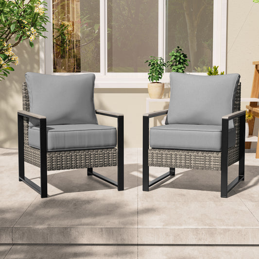 SONKUKI 2 Piece Patio Chairs Set, Wicker Chairs Set with Thick Cushions, All Weather Garden Lawn Poolside Backyard Porch Furniture Set for 2