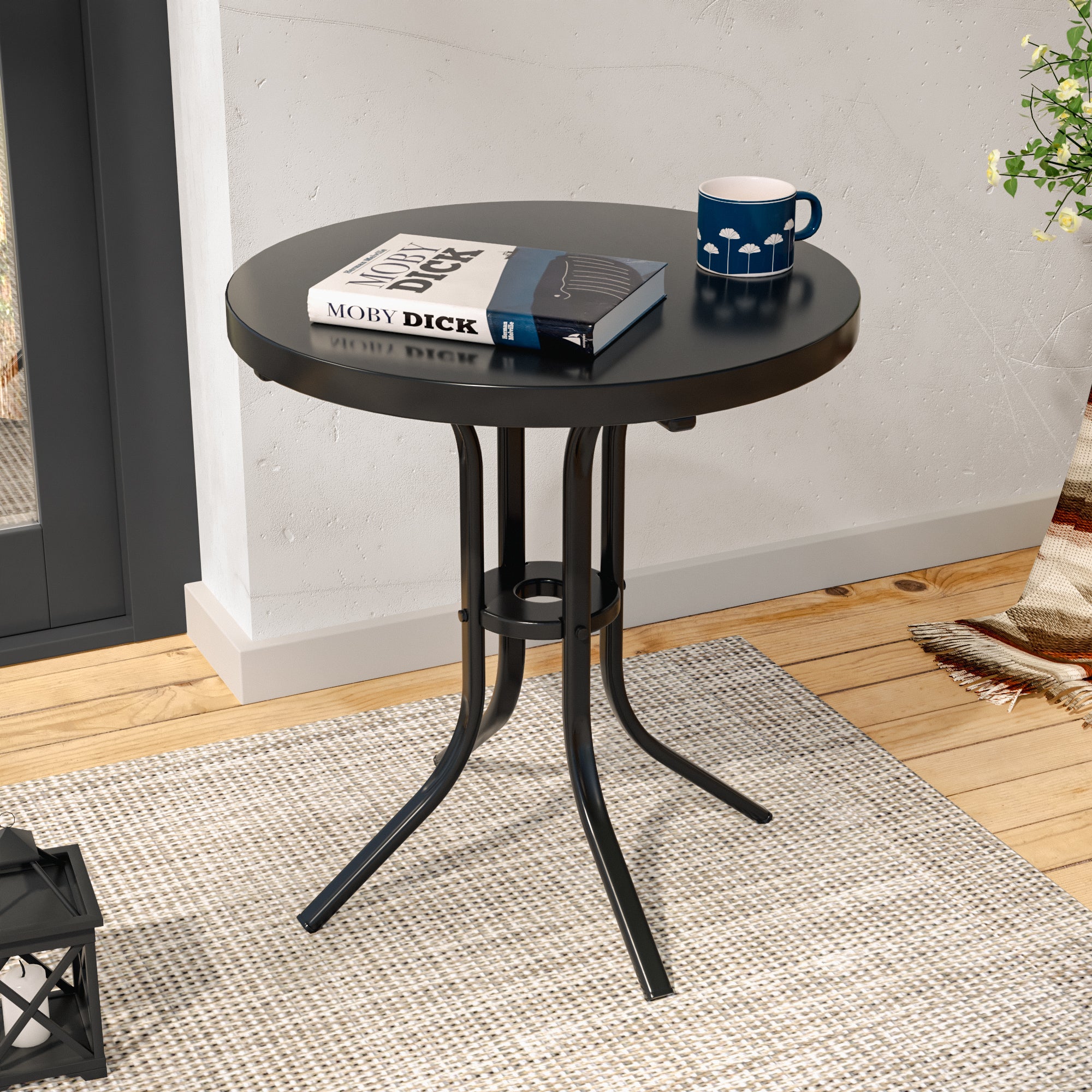 SONKUKI Patio Side table, Outdoor Metal Frame Round Table