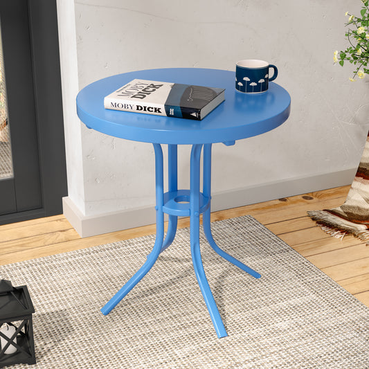 SONKUKI Patio Side table, Outdoor Metal Frame Round Table