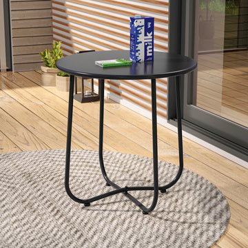 SONKUKI Patio Side table, Outdoor Metal Frame Round Table