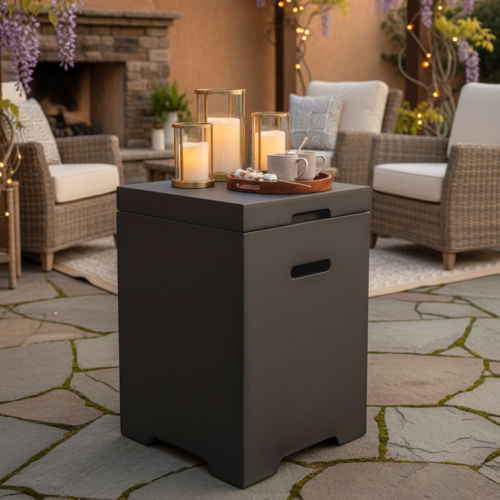 Propane Tank Cover Table, Outdoor Cylinder Hideaway Table for Gas Fire Pit and Gas Griddle, Outdoor Side Table for Fire Pit, Light Concrete, Dark Grey - main product image