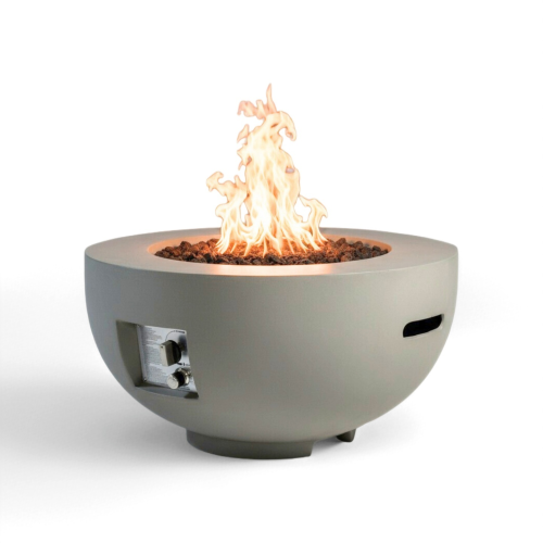 Outdoor Round Propane Fire Pit Table 28-inch,40,000 BTU Fire Pit Bowl,Light Concrete Propane Fire Pit with Free Lava Rocks,Rain Cover and Burner Lid,for Outside Patio,Garden,Deck,Light Grey - main product image