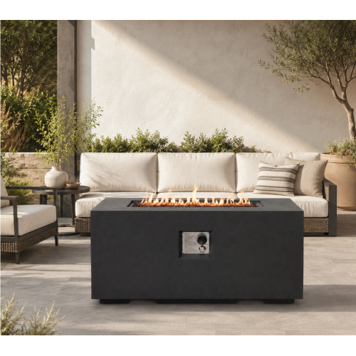 42-inch Outdoor Fire Pit Table, 50,000 BTU Propane Fire Pit, Lightweight Concrete Gas Fire Table with Lava Rocks, Burner Lid & Waterproof Cover, Rectangular Firepit for Patio Garden - main product image