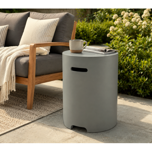 Propane Tank Cover Table, 16" Lightweight Concrete Propane Tank Hideaway for 20 lb Propane Tank, Outdoor Side Table with Handles for Gas Fire Pit, BBQ Grill & Griddle, Stone Look - main product image