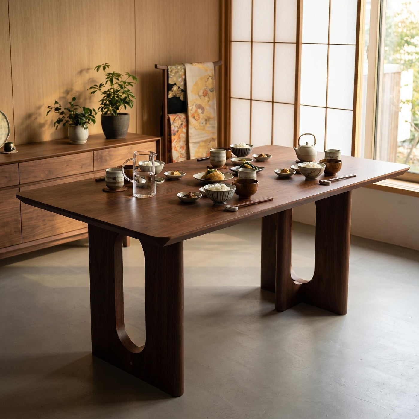 62.9-inch rectangular solid wood dining table; a minimalist, modern design suitable for kitchens, dining rooms and living rooms, in walnut finish - main product image