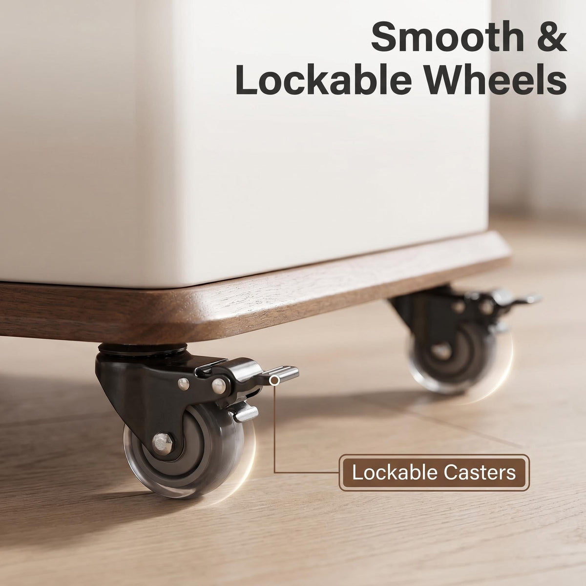 A small side table or coffee table with an adjustable height, suitable for the living room, balcony or bedroom. It is portable and features storage compartments, available in off-white and walnut. - Sonkuki