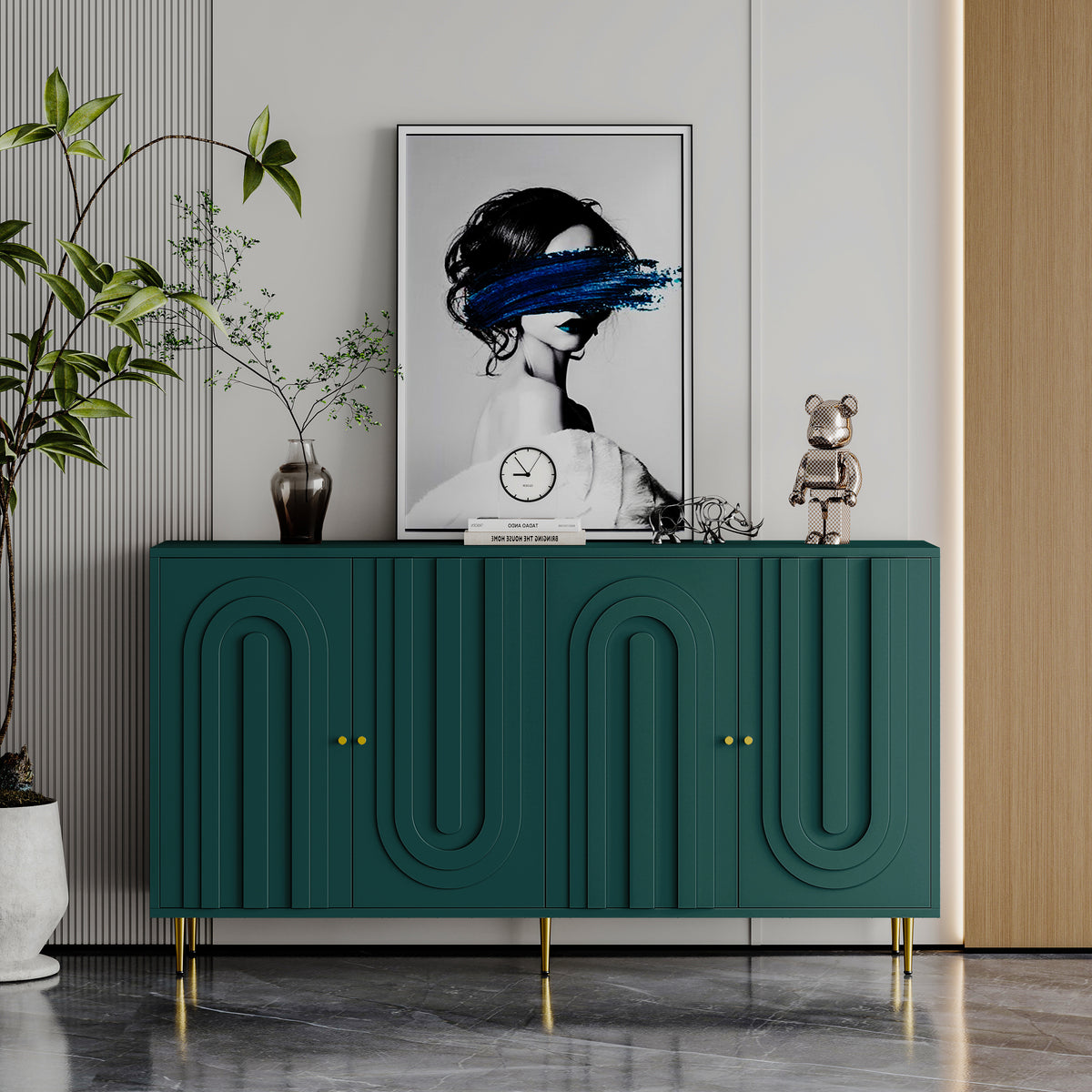 Accent Cabinet Black Lacquered Wooden Cabinet with 4 Glass Doors Sideboard Buffet Server Cabinet Storage Cabinet, for Living Room, Entryway, Hallway, Office, Kitchen and Dining Room - product image 21