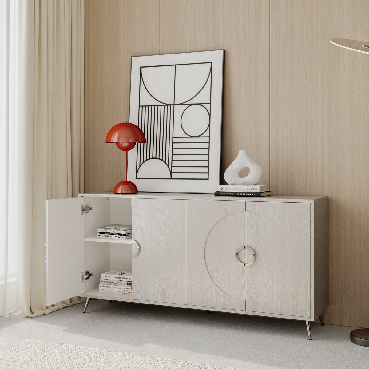 Accent Cabinet Black Lacquered Wooden Cabinet with 4 Glass Doors Sideboard Buffet Server Cabinet Storage Cabinet, for Living Room, Entryway, Hallway, Office, Kitchen and Dining Room - product image 29