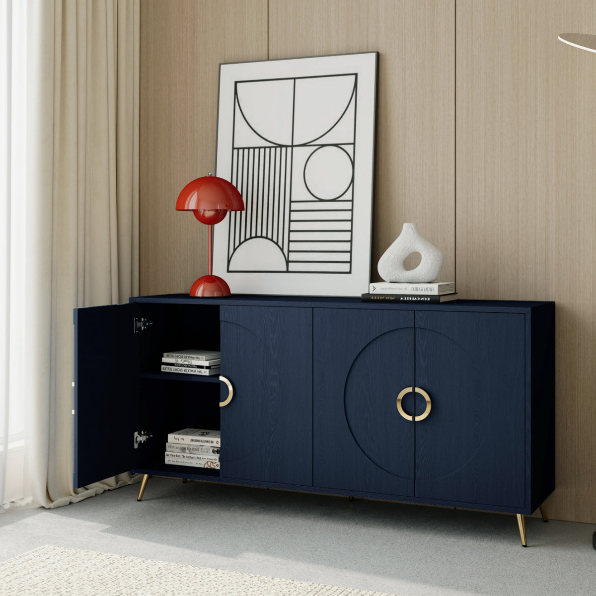 Accent Cabinet Black Lacquered Wooden Cabinet with 4 Glass Doors Sideboard Buffet Server Cabinet Storage Cabinet, for Living Room, Entryway, Hallway, Office, Kitchen and Dining Room - product image 36