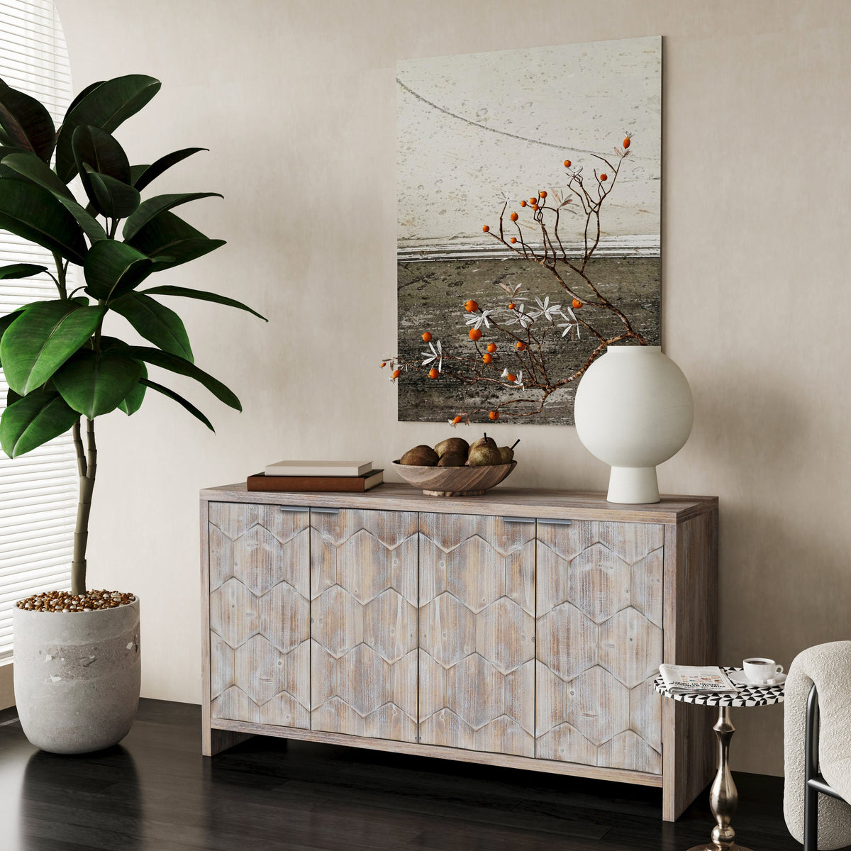 Accent Cabinet Farmhouse Style 4 Door Wooden Cabinet Sideboard Buffet Server Cabinet Storage Cabinet, for Living Room, Entryway, Hallway, Office, Kitchen and Dining Room - Sonkuki