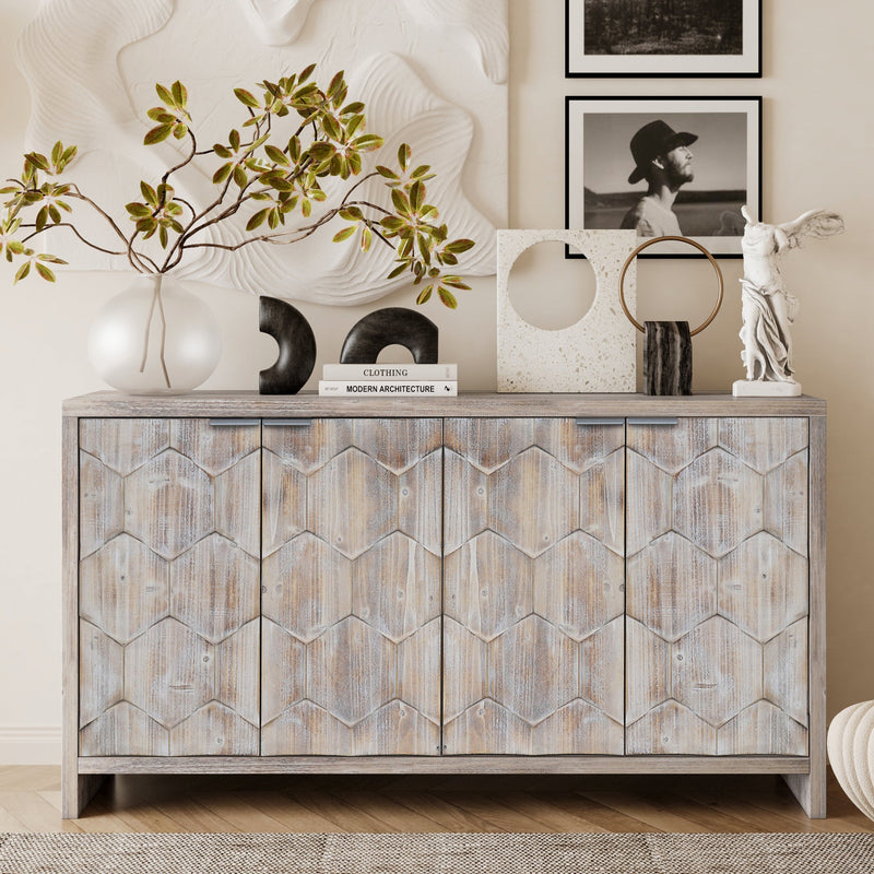 Accent Cabinet Farmhouse Style 4 Door Wooden Cabinet Sideboard Buffet Server Cabinet Storage Cabinet, for Living Room, Entryway, Hallway, Office, Kitchen and Dining Room - Sonkuki