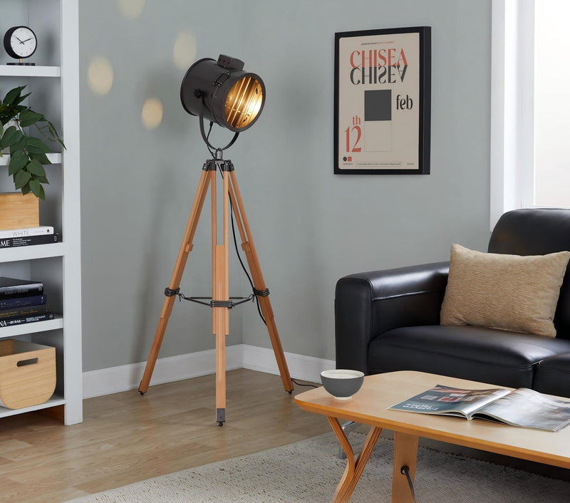 Ahoy Industrial Floor Lamp in Natural Wood and Antique Metal by LumiSource - main product image