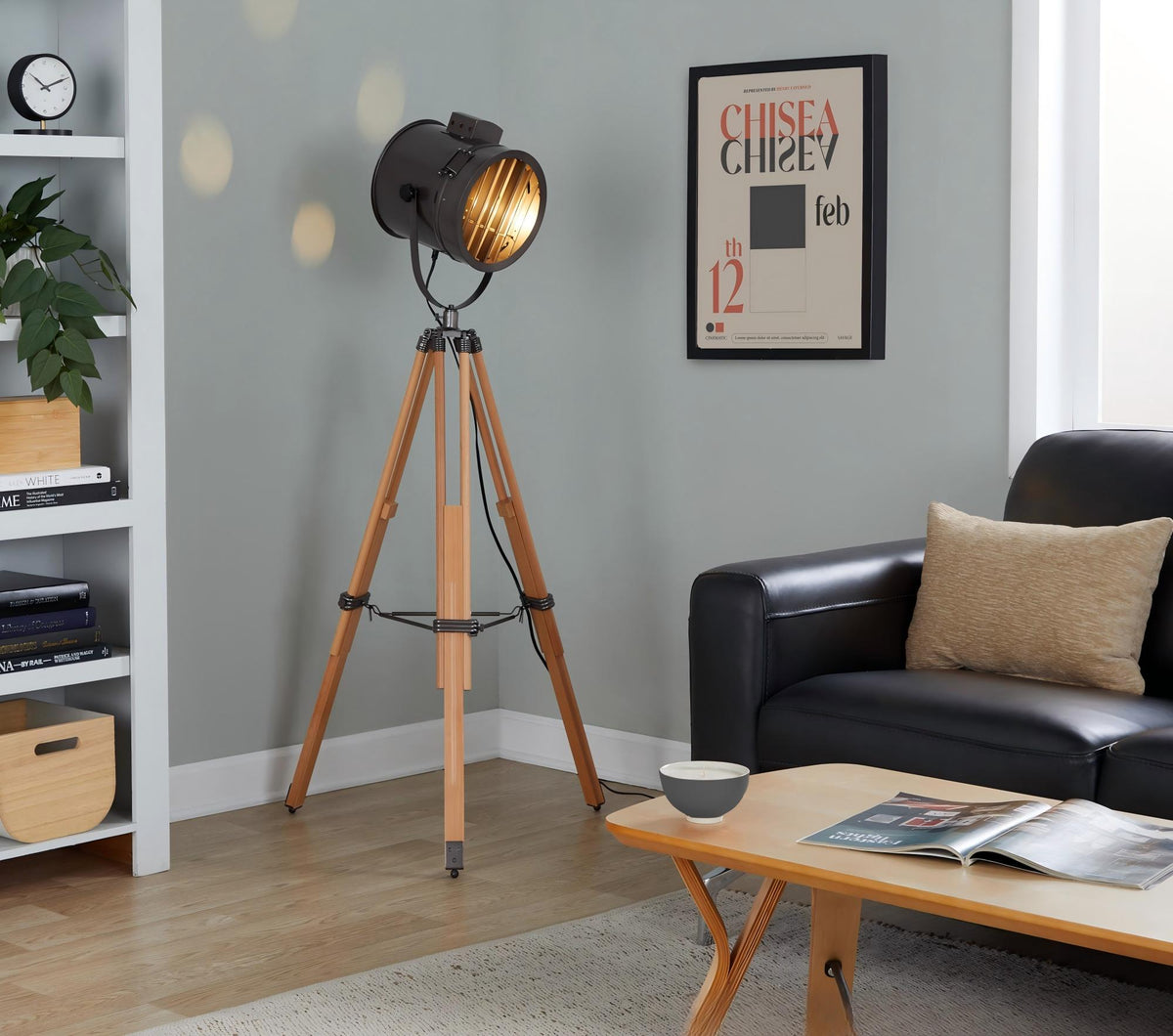 Ahoy Industrial Floor Lamp in Natural Wood and Antique Metal by LumiSource - Sonkuki