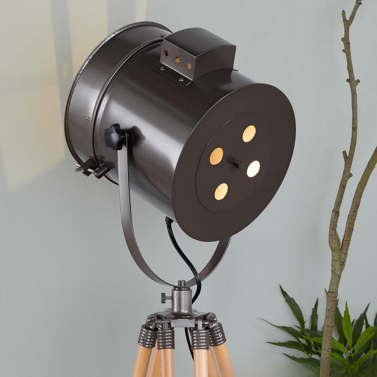 Ahoy Industrial Floor Lamp in Natural Wood and Antique Metal by LumiSource - Sonkuki