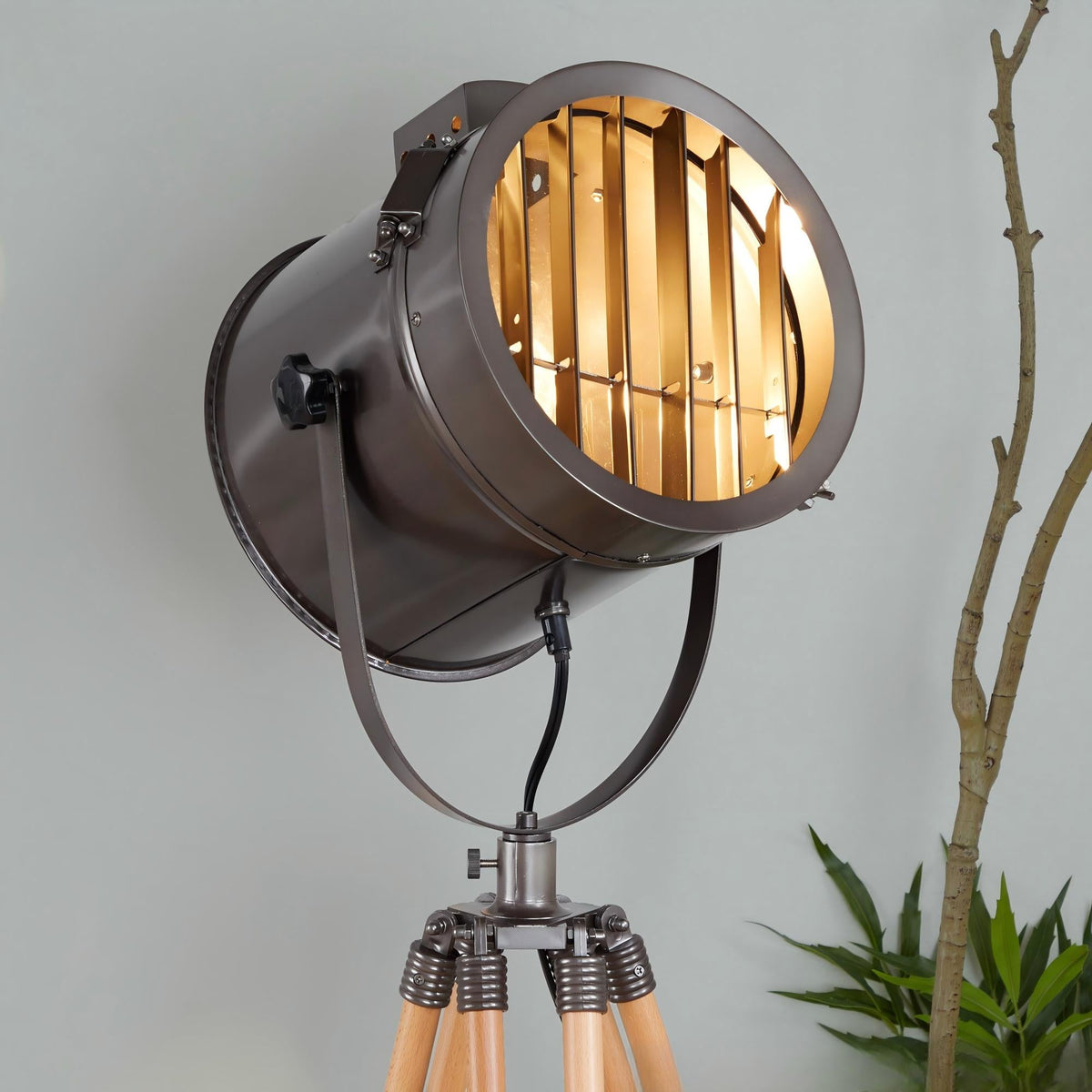 Ahoy Industrial Floor Lamp in Natural Wood and Antique Metal by LumiSource - Sonkuki