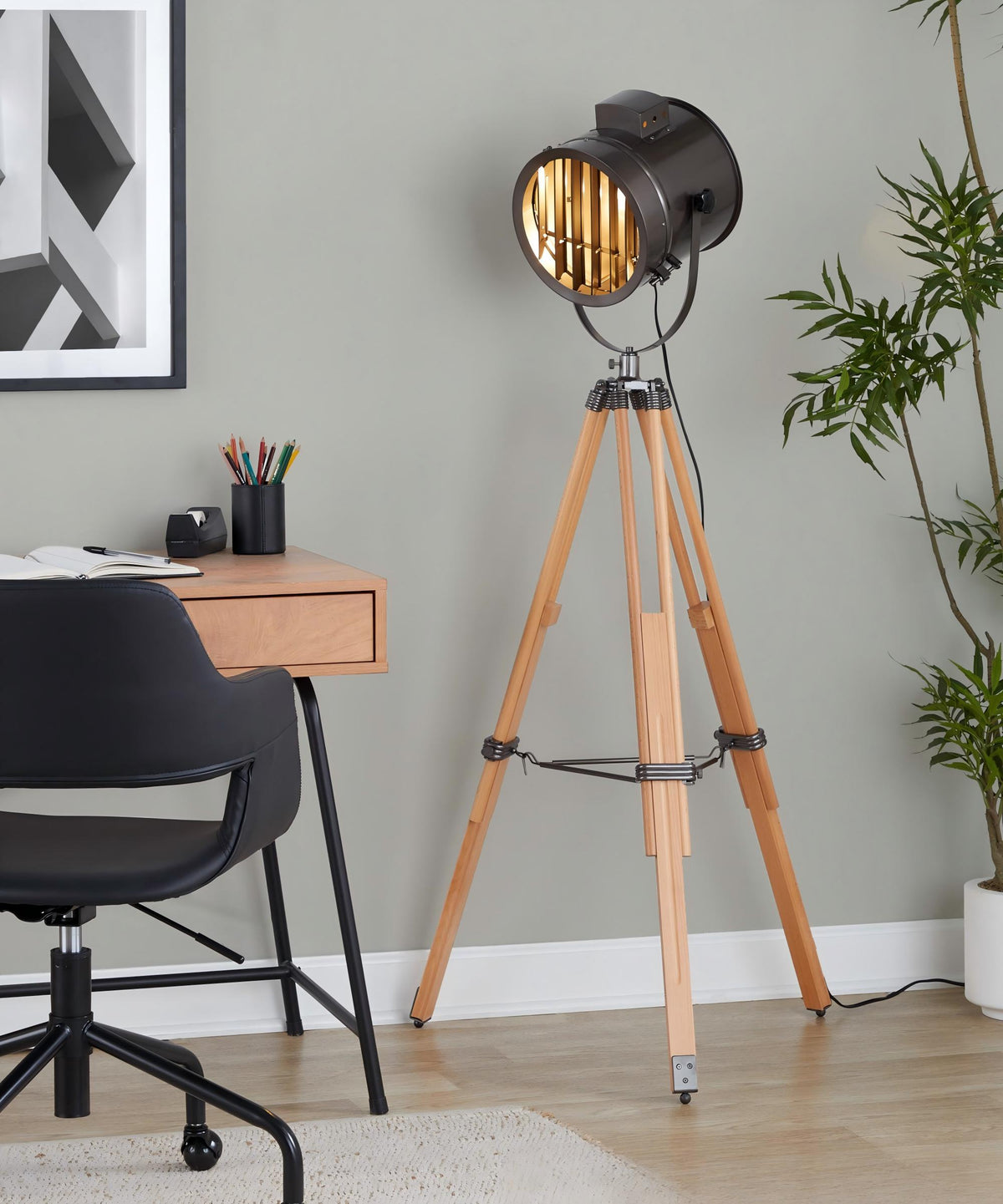 Ahoy Industrial Floor Lamp in Natural Wood and Antique Metal by LumiSource - Sonkuki