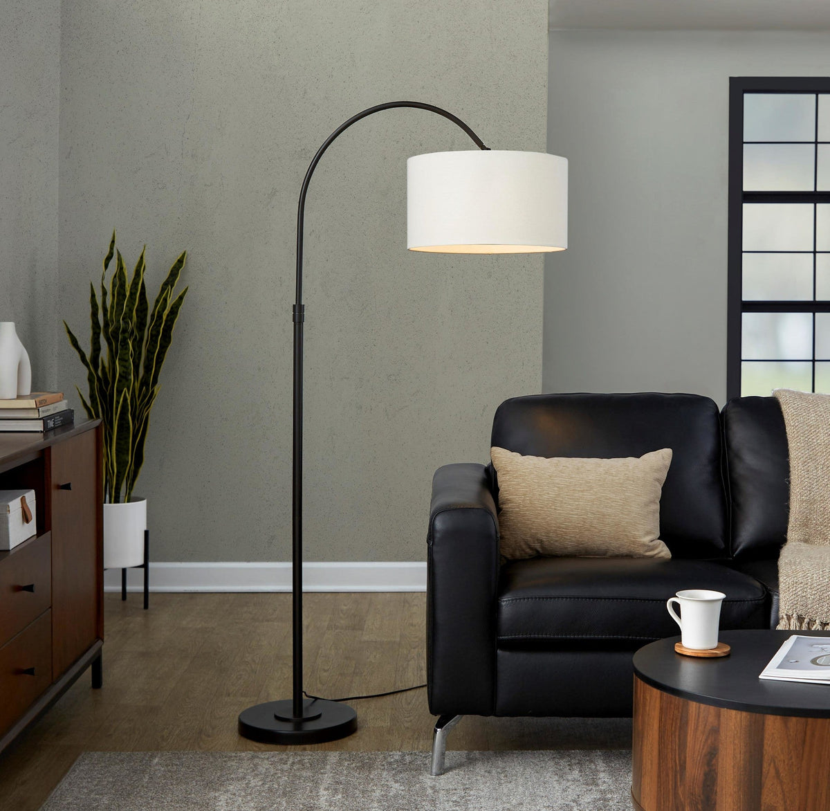 April 72" Contemporary Metal Floor Lamp in Oil Bronze with Natural Linen Shade by LumiSource - Sonkuki