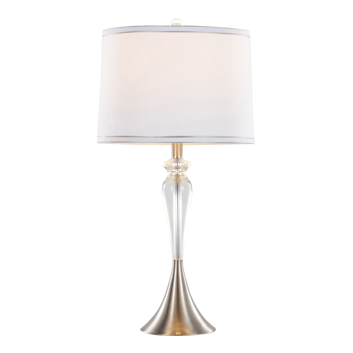 Ashland 28" Contemporary Crystal Table Lamp in Clear Crystal, Brushed Nickel and White Linen Shade with Silver Trim from Grandview Gallery by LumiSource - Set of 2 - Sonkuki