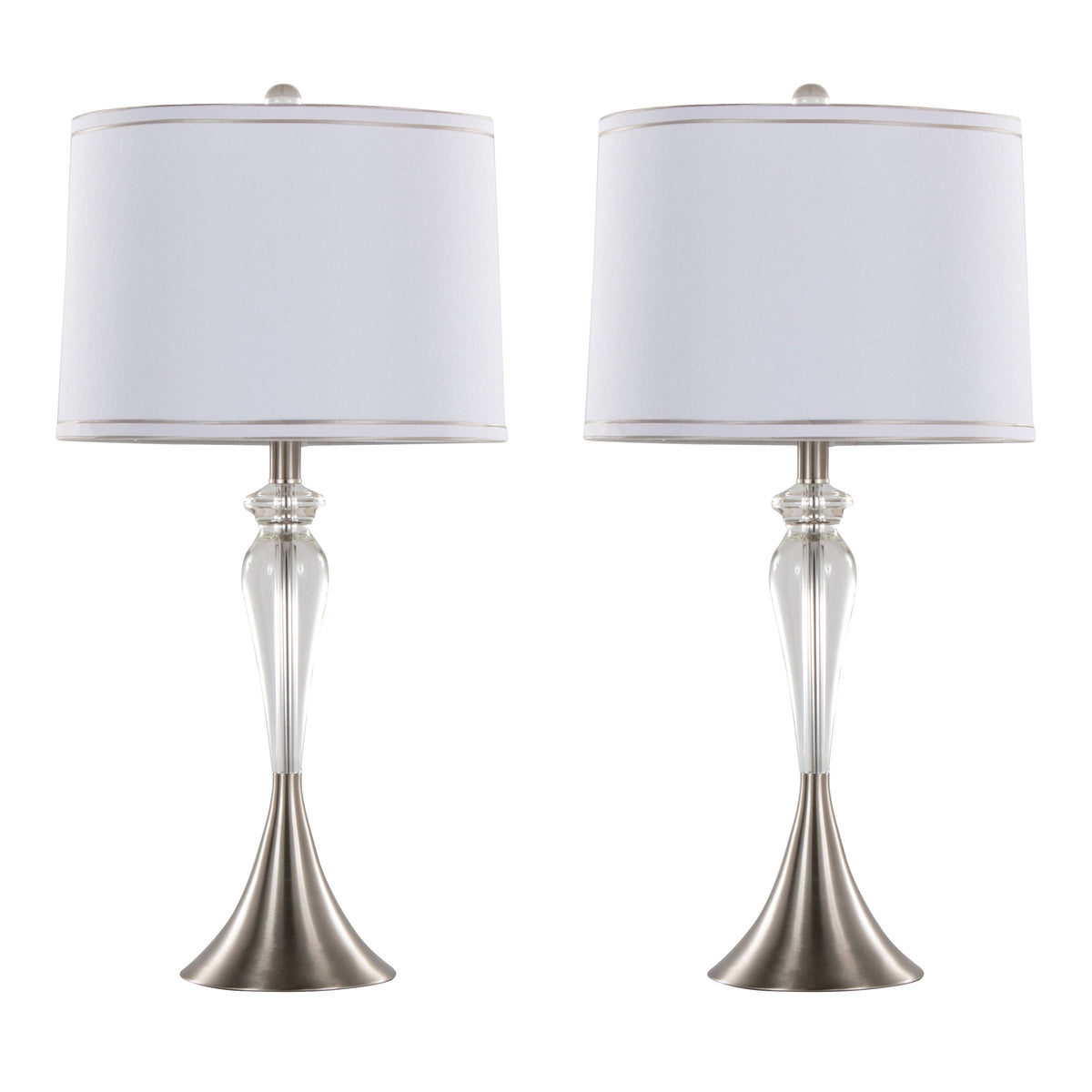 Ashland 28" Contemporary Crystal Table Lamp in Clear Crystal, Brushed Nickel and White Linen Shade with Silver Trim from Grandview Gallery by LumiSource - Set of 2 - Sonkuki