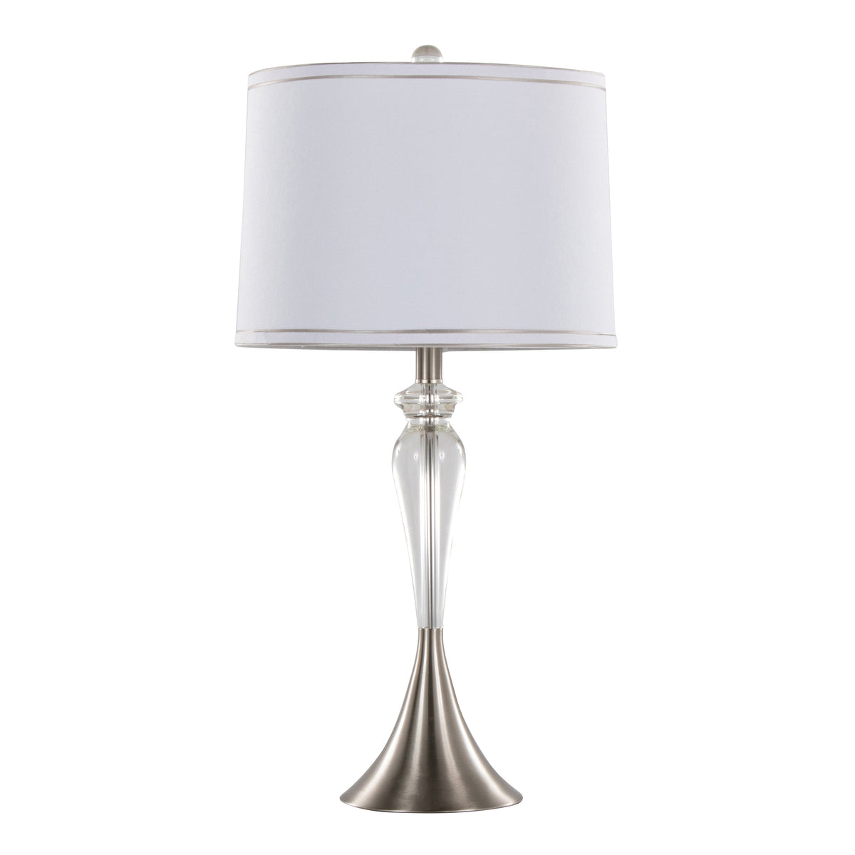 Ashland 28" Contemporary Crystal Table Lamp in Clear Crystal, Brushed Nickel and White Linen Shade with Silver Trim from Grandview Gallery by LumiSource - Set of 2 - Sonkuki
