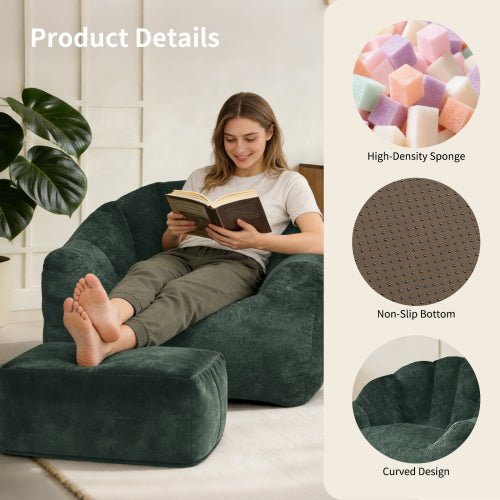Bean bag chair, armrest bean bag sofa chair filled with high-density foam, comfortable lazy sofa chair, adult bean bag chair for the living room, bedroom reading. - Sonkuki